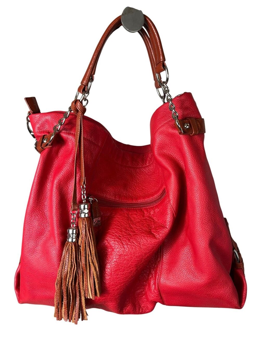 B Collective By Buxton Large Red Leather Boho Shoulder Bag Handbag Purse